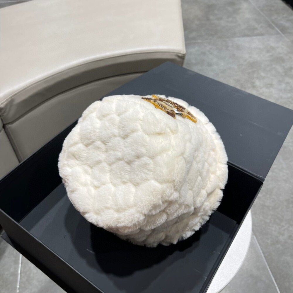 Dior Teddy Bear Embroidered White Faux Fur Bucket Hat - Picture 2 of 8